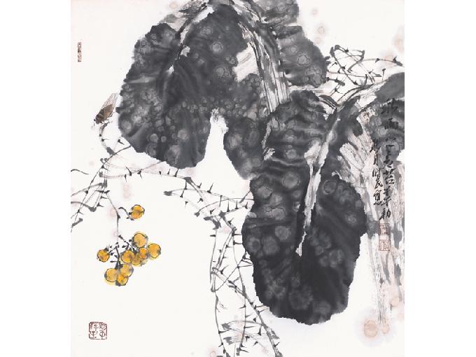 梁时民中国画作品——秋雨上青苔